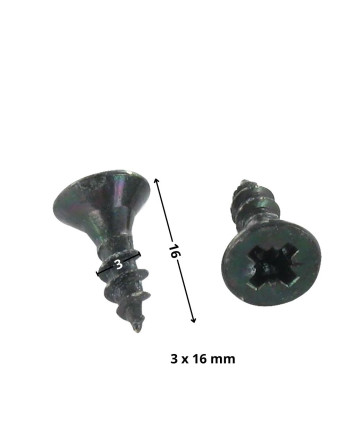 VBA Vis bois agglo Tête fraisée Pozi N°1 3X16 Filetage total Acier zingué noir microvis