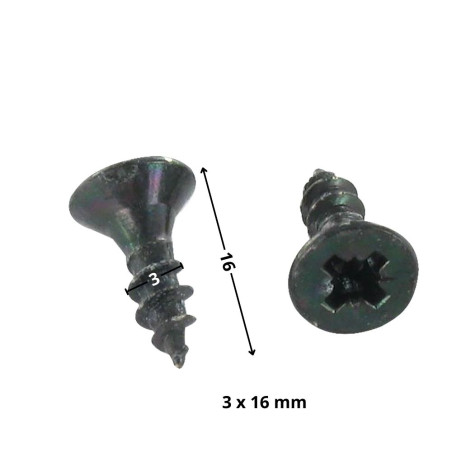 1 x VBA Vis bois agglo Tête fraisée Pozi N°1 3X16 Filetage total Acier zingué noir microvis