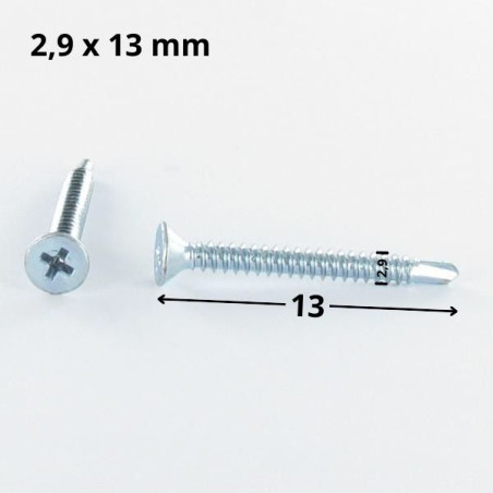 1 x Vis autoperceuse Tête fraisée Phillips 2.9X13 Filet tôle Acier zingué