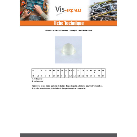 1 x Butée de porte conique adhésive transparente 9.5X5.4
