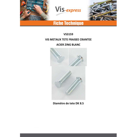 1 x Vis métaux Tête fraisée Cranté M6X25 Diamètre de tête: 8.5 Acier zingué