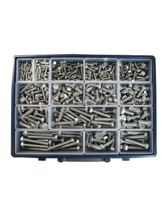 Assortiment de 570 Vis métaux Tête hexagonale TH Filetage total Inox A2