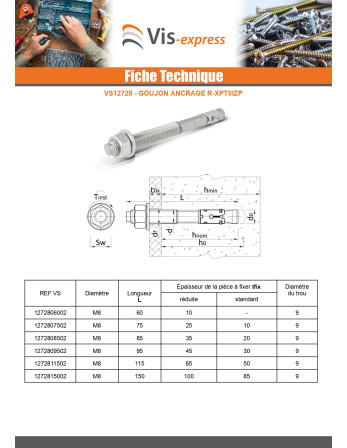 Goujon Ancrage R-XPTZP M8X140 Acier zingué RAWLPLUG