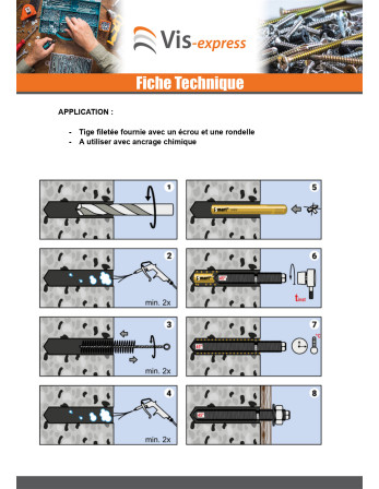 Tige filetée Ancrage CHIMIQUE M12X160 Acier zingué