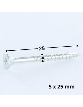 Vis bois TEKOR Tête fraisée Cranté 5X25 TORX T25 Acier zingué Filetage total Pointe antifendage type 17