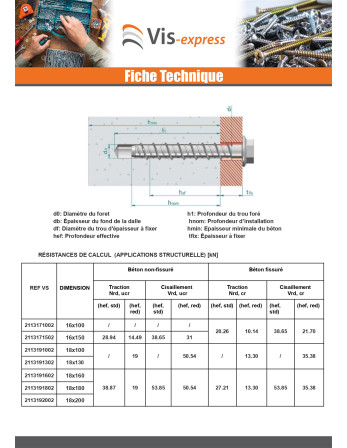 Vis béton Tête hexagonale TH Embase collerette T24 18X180 Acier zingué