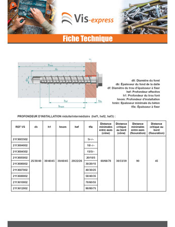 Vis béton Tête hexagonale TH Embase collerette TORX T10 6X45 Acier zingué