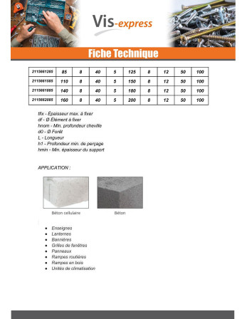 Vis béton Tête hexagonale TH Rondelle d'étanchéite EPDM 6.5X80 Blue Ruspert