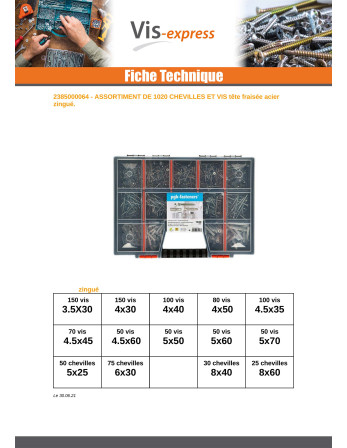 Assortiment de 1020 Cheville Avec Vis