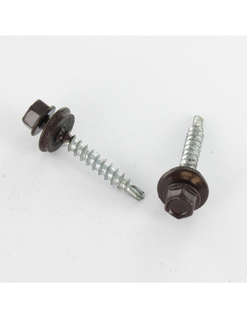 Vis autoperceuse Tête hexagonale TH 4.8X28 Rondelle d'étanchéite EPDM Acier zingué RAL8017 brun chocolat