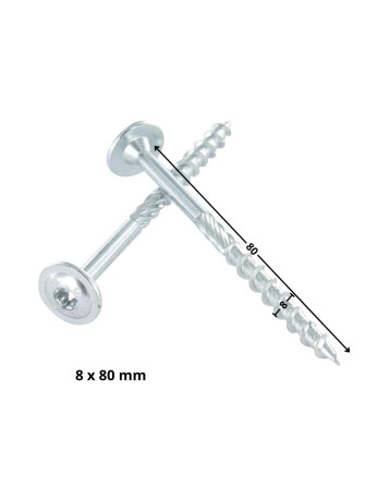 Vis bois TEKOR Tête disque TORX T40 Pointe antifendage type 17 8X80 Filetage partiel Acier zingué