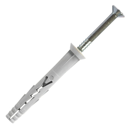 1 x Cheville à frapper Nylon 8X100 avec vis Tête fraisée Inox A4