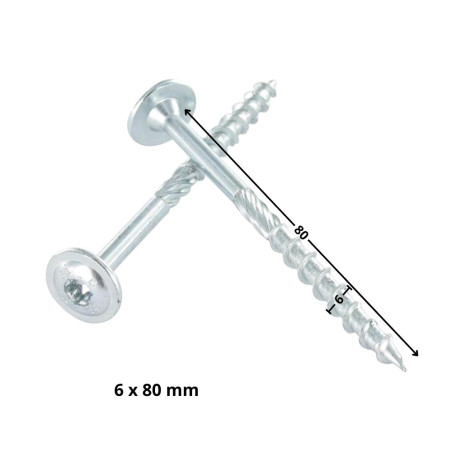 1 x Vis bois TEKOR Tête disque TORX T30 Pointe antifendage type 17 6X80 Filetage partiel Acier zingué