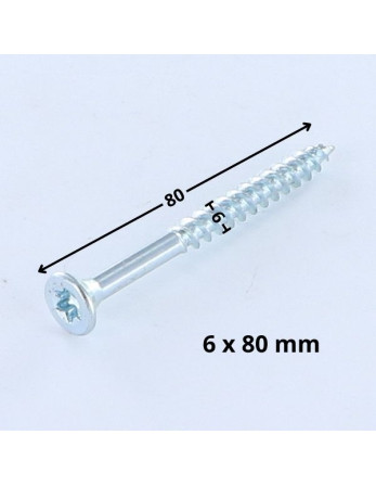 VBA Vis bois agglo Tête fraisée TORX T25 6X80 Filetée sur 48 Acier zingué