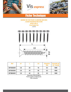 BDE 50 Vis pour plaque de plâtre Spax GIX-A 3.9X35 Acier... 2