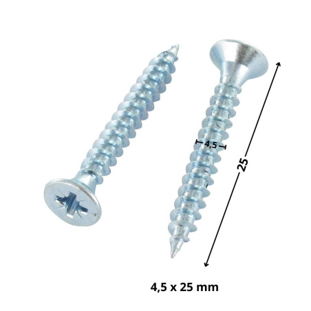 1 x VBA Vis bois agglo Tête fraisée Pozi N°2 4.5X25 Filetage total Acier zingué