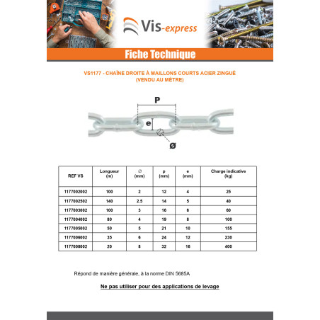 1 x M Chaîne Droite MAILLON CRT 8MM Acier zingué (vendu au m) Forte tenue à la corrosion Acier galvanisé à chaud