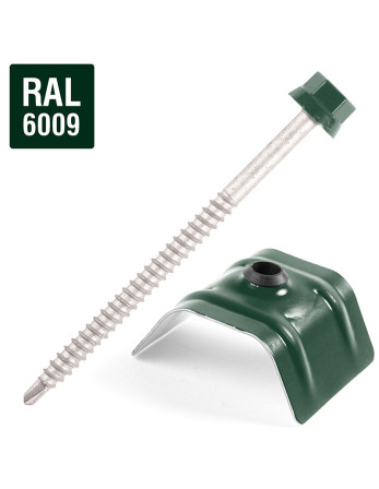 Vis autoperceuse avec cavalier pour toiture 2 pièces Type C1 RAL6009 vert sapin 6.3X100