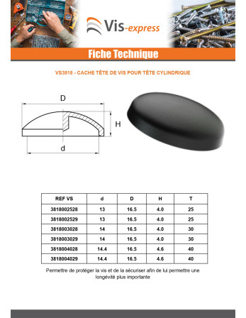 Cache tête de vis TORX T30 Diamètre de tête: 16,5 Polyethylène noir Pour Tête cylindrique TC