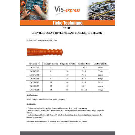 1 x Cheville POLYETHYLENE RAM R 6X30 Sans collerette