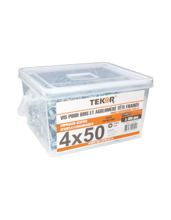 Seau de 385 Vis bois TEKOR 4X50 Tête fraisée TORX T20 Pointe antifendage type 17 Acier zingué
