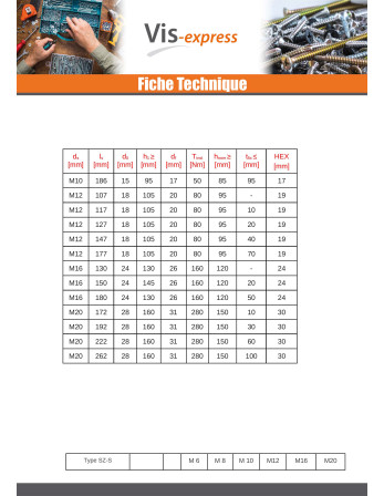 Boulon (vendu avec Ecrou) Ancrage M12X147 Avec Vis métaux Tête hexagonale TH Acier zingué