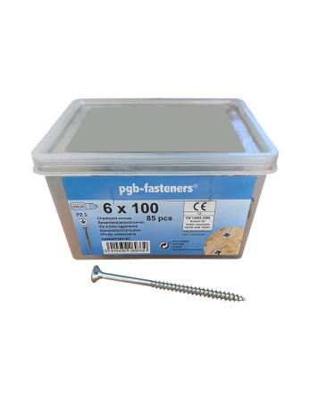 Seau de 85 Vis bois agglo 6X100 Tête fraisée Pozi N°2 Acier zingué