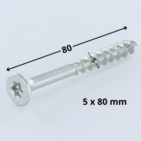 1 x Vis Spax Tête fraisée TORX T20 5X80 Filetée sur 46 Filetage partiel WIROX