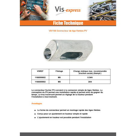 1 x Connecteur Fischer De Tige FILETEE PV M8