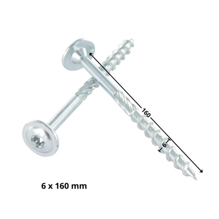1 x Vis bois TEKOR Tête disque TORX T30 Pointe antifendage type 17 6X160 Filetage partiel Acier zingué