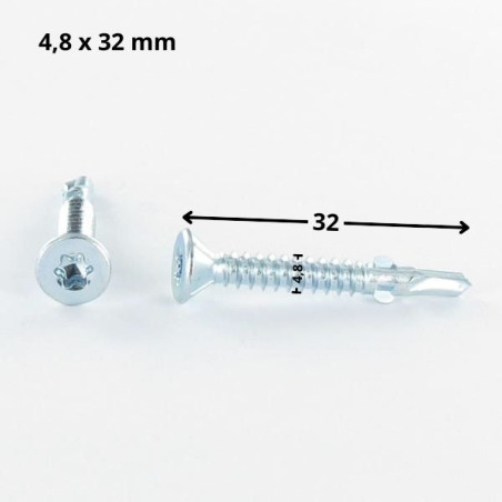 1 x Vis autoperceuse Tête fraisée TORX T25 4.8X32 Crantée et ailettes Acier zingué