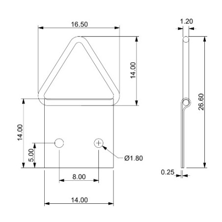 1 x Attache triangulaire pour tableau 20MM Acier brut