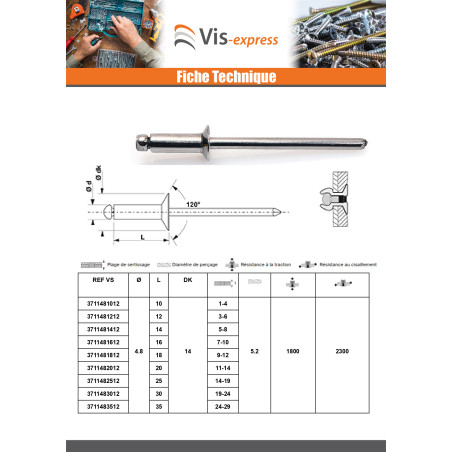 1 x Rivet aveugle éclate GOSTAR Aluminium Tige acier 4.8X18 Noir