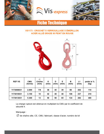 Crochet à verrouillage à émerillon Grade 80 13MM acier rouge
