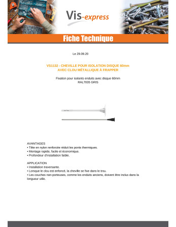 Cheville d'isolation 10X220 et Clou METALIQUE