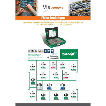 1 x Assortiment de 1070 Spax Tête fraisée T-STAR PLUS Inox A2