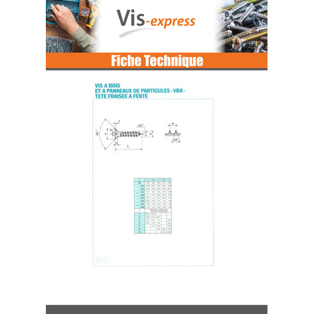 1 x VBA Vis bois agglo Tête fraisée Fendue 4X17 Acier brut