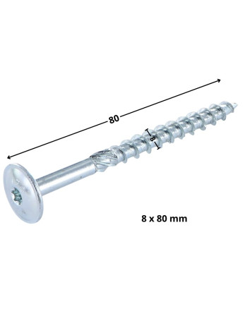 VBA Vis bois agglo Tête disque TORX T40 8X80 Acier zingué