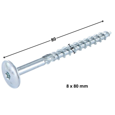 1 x VBA Vis bois agglo Tête disque TORX T40 8X80 Acier zingué