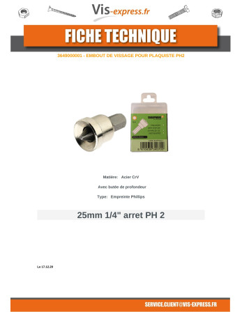 Boite de 2 Embout VISSAGE PLAQUISTE Phillips n° 2 LG25