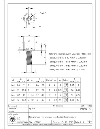 Vis Poelier POZI et fendu M4X9 Bichromaté