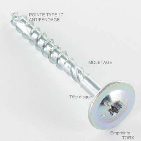 1 x VBA Vis bois agglo Tête disque TORX T40 10X100 Acier zingué