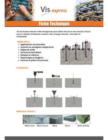 Vis béton Tête hexagonale TH Embase collerette TORX T15 10X120 Acier zingué