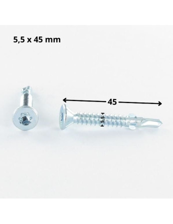 Vis autoperceuse Tête fraisée TORX T30 5.5X45 Crantée et ailettes Acier zingué