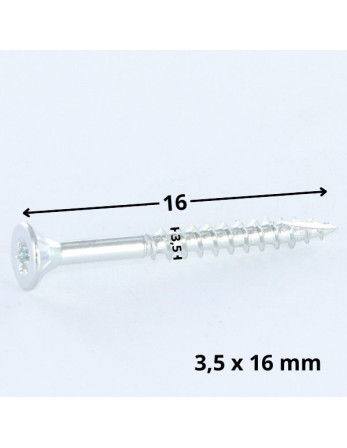 Vis bois TEKOR Tête fraisée Cranté 3.5X16 TORX T15 Acier zingué Filetage total Pointe antifendage type 17