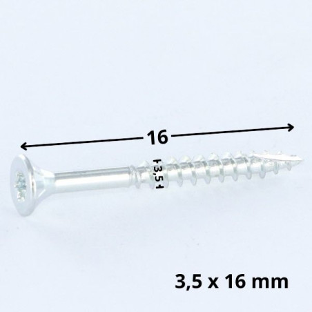 1 x Vis bois TEKOR Tête fraisée Cranté 3.5X16 TORX T15 Acier zingué Filetage total Pointe antifendage type 17