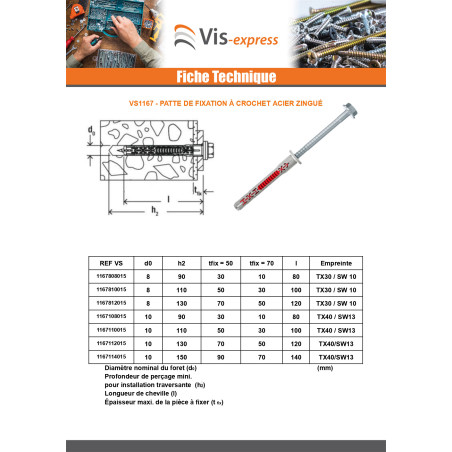 1 x Cheville DUOXPANF Tête hexagonale TH 10X180 Fischer FUS Acier zingué