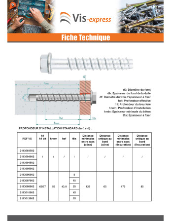 Vis béton Tête hexagonale TH Embase collerette TORX T10 6X50 Acier zingué