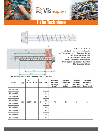 Vis béton Tête hexagonale TH Embase collerette TORX T10 6X50 Acier zingué