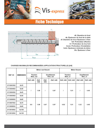Vis béton Tête hexagonale TH Embase collerette TORX T10 6X50 Acier zingué